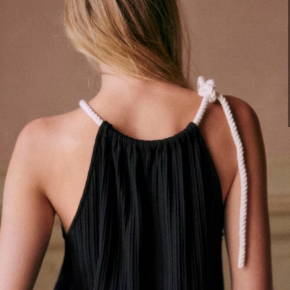 Sezane Jill Black Tank Top with Tie Straps - Picture 2 of 7